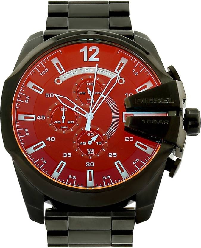 Diesel Mega Chief Chronograph Black Dial Black Steel Strap Watch For Men - DZ4318