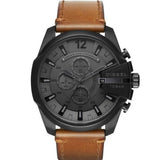 Diesel Mega Chief Chronograph Grey Dial Brown Leather Strap Watch For Men - DZ4463