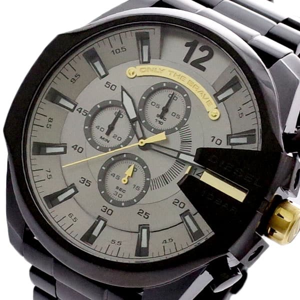 Diesel Mega Chief Chronograph Grey Dial Black Steel Strap Watch For Men - DZ4479