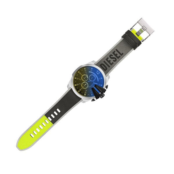 Diesel Mega Chief Chronograph Black Dial Grey Nylon Strap Watch For Men - DZ4523