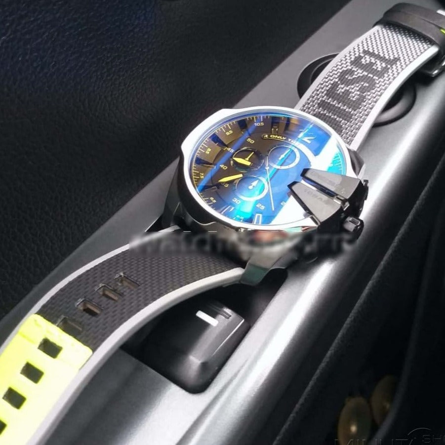 Diesel Mega Chief Chronograph Black Dial Grey Nylon Strap Watch For Men - DZ4523