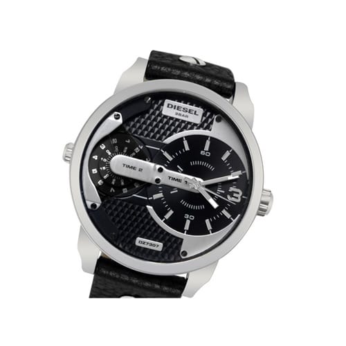Diesel Mini Daddy Black Silver Dial Black Leather Strap Watch For Men - DZ7307