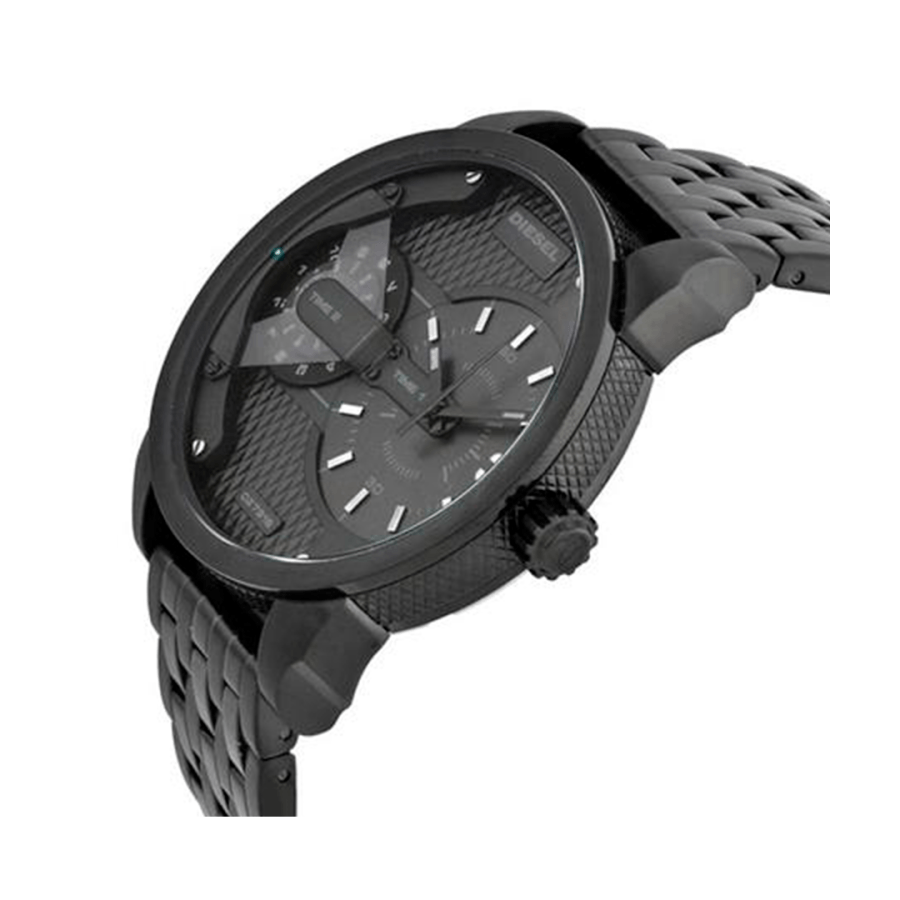 Diesel Mini Daddy Dual Time Black Dial Black Stainless Steel Strap Watch For Men - DZ7316