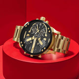Diesel Mr Daddy 2.0 Chronograph Black Dial Gold Steel Strap Watch For Men - DZ7333