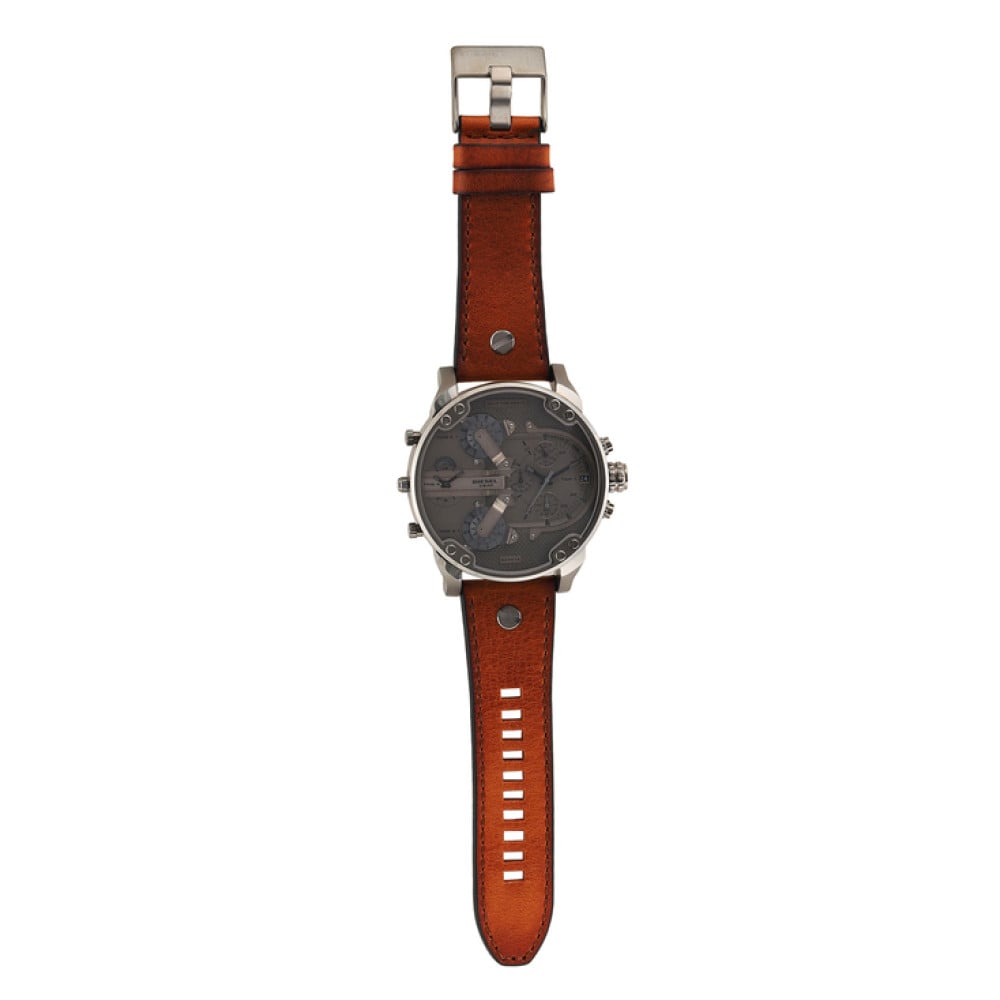 Diesel Mr Daddy Chronograph Grey Dial Brown Leather Strap Watch For Men - DZ7413