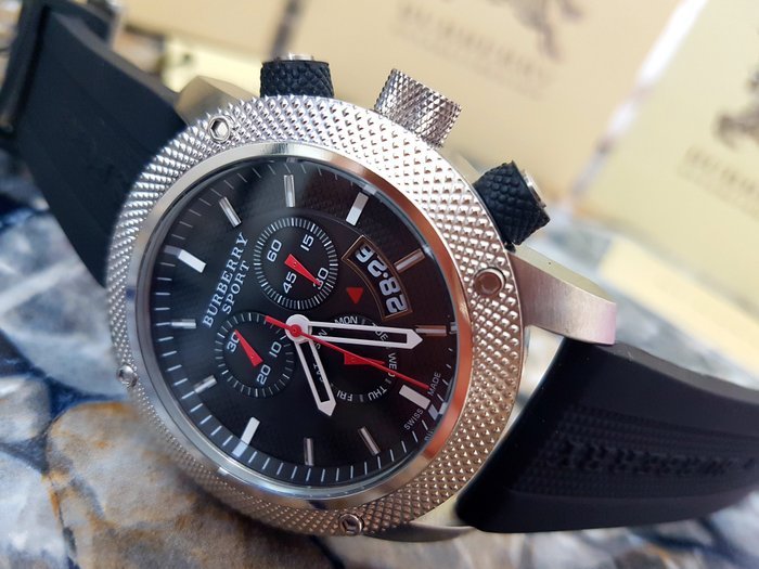 Burberry Endurance Sport Chronograph Black Dial Black Rubber Strap Watch for Men - BU7700