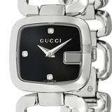 Gucci G Diamonds Black Dial Silver Steel Strap Watch For Women - YA125509