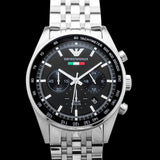 Emporio Armani Team Italia Chronograph Black Dial Silver Steel Strap Watch For Men - AR5983