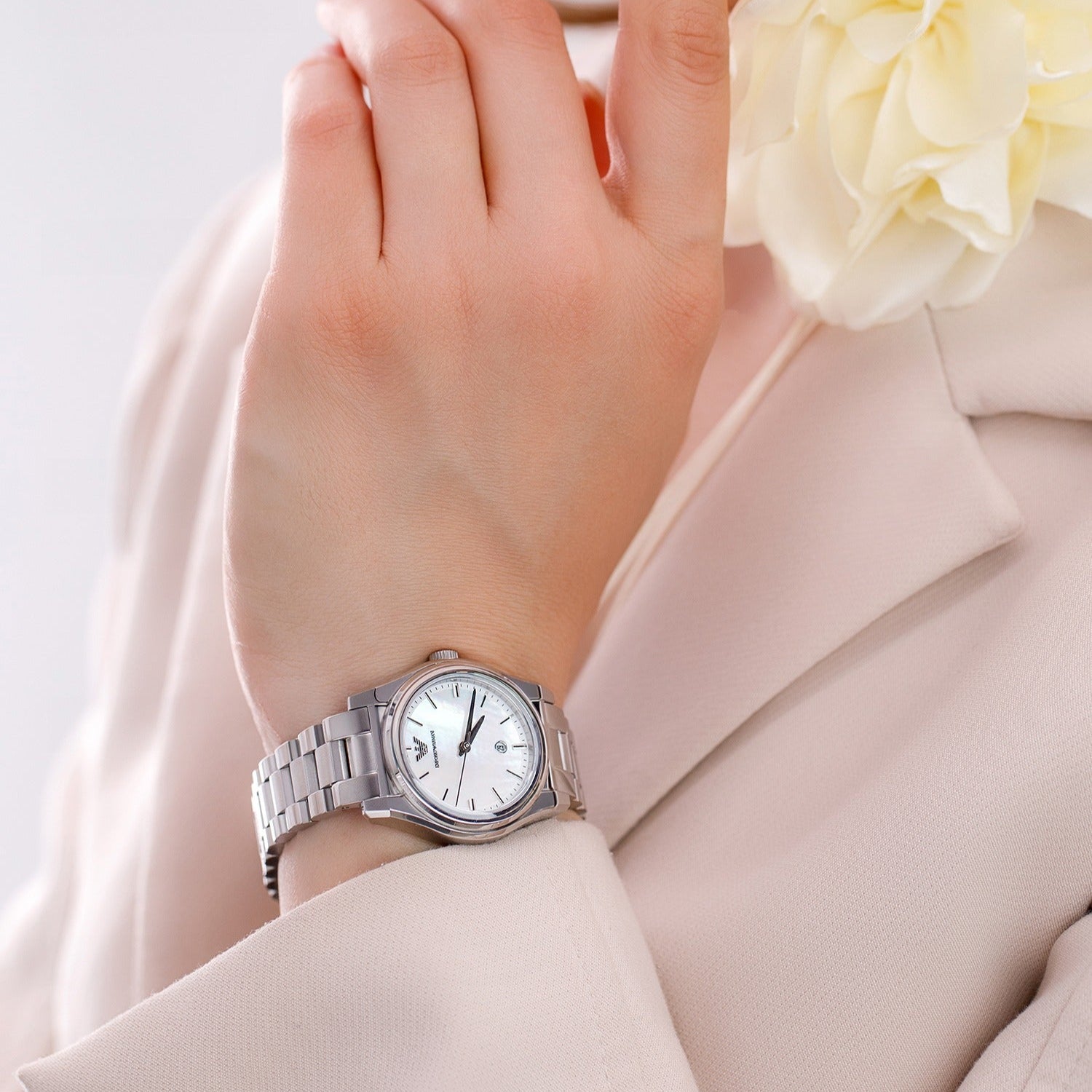 Emporio Armani Federica Mother of Pearl Dial Silver Steel Strap Watch For Women - AR11557