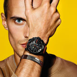 Diesel Mega Chief Chronograph Black Dial Brown Leather Strap Watch For Men - DZ4343