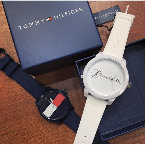 Tommy Hilfiger Denim White Dial White Rubber Strap Watch for Men - 1791324