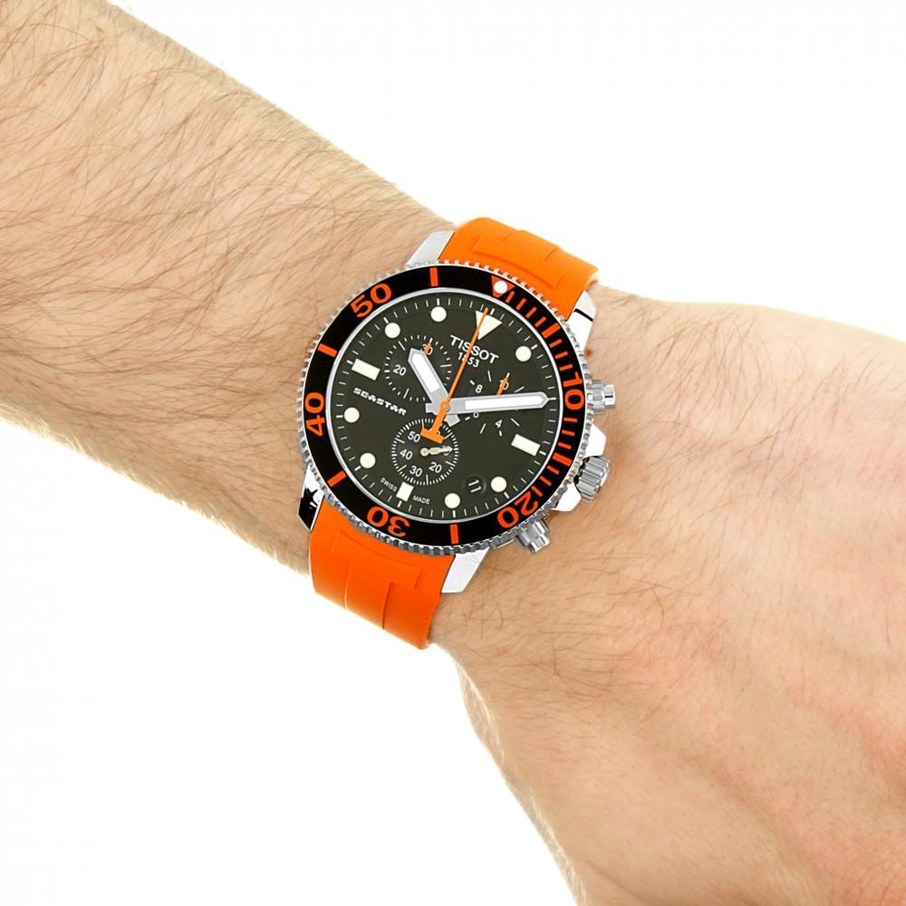 Tissot Seastar 1000 Chronograph Black Dial Orange Rubber Strap Watch For Men - T120.417.17.051.01