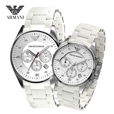 Emporio Armani Sport Chronograph White Dial White Silicone Strap Watch For Men - AR5859
