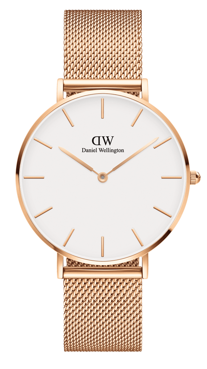 Daniel Wellington Petite Melrose White Dial Rose Gold Mesh Strap Watch For Women - DW00100305