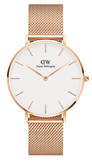 Daniel Wellington Petite Melrose White Dial Rose Gold Mesh Strap Watch For Women - DW00100305