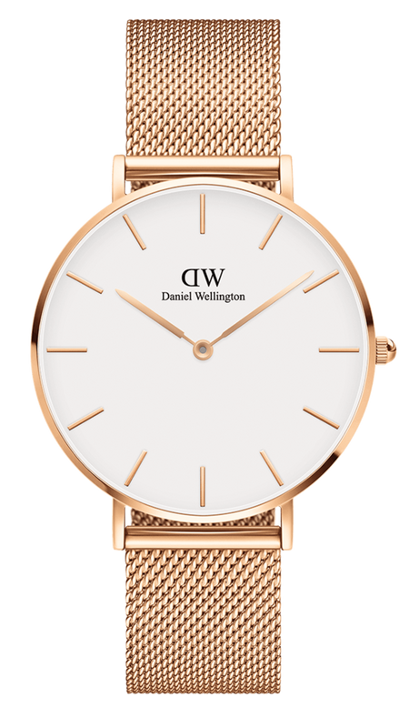 Daniel Wellington Petite Melrose White Dial Rose Gold Mesh Strap Watch For Women - DW00100305