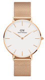 Daniel Wellington Petite Melrose White Dial Rose Gold Mesh Strap Watch For Women - DW00100305