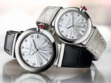 Bvlgari LVCEA Diamonds Silver Mother of Pearl Dial Silver Leather Strap Watch for Women - LVCEA103367