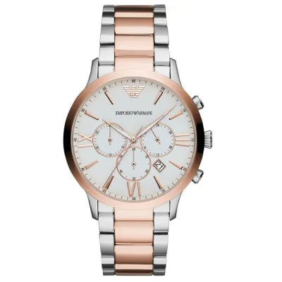 Emporio Armani Giovanni Chronograph Quartz White Dial Two Tone Steel Strap Watch For Men - AR11209
