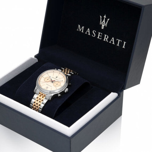 Maserati Legend Chronograph Ivory White Dial Two Tone Steel Strap Watch For Men - R8873638002