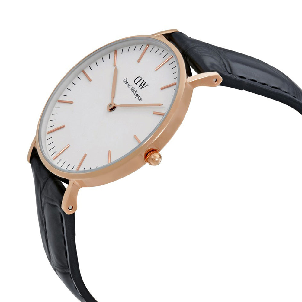 Daniel Wellington Classic Reading White Dial Black Leather Strap Watch For Women - DW00100041