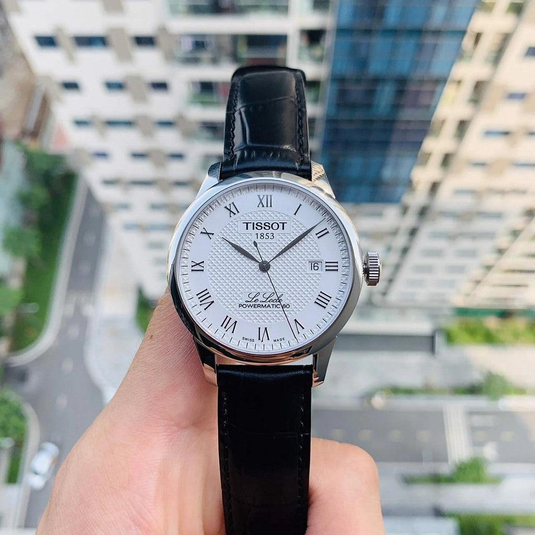 Tissot Le Locle Powermatic 80 Silver Dial Black Leather Strap Watch For Men - T006.407.16.033.00