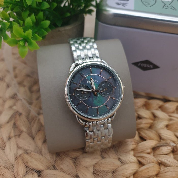 Fossil Tailor Mother of Pearl Black Dial Silver Steel Strap Watch for Women - ES3911