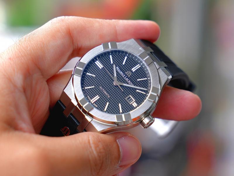 Maurice Lacroix Aikon Automatic Chronograph Black Dial Black Leather Strap Watch for Men - AI1808-SS000-330-2