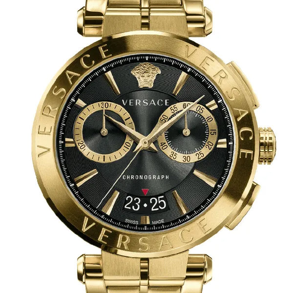 Versace Aion Chronograph Black Dial Gold Steel Strap Watch For Men - VE1D01721