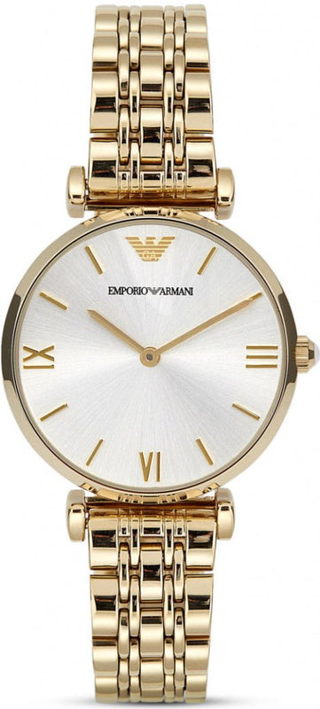 Emporio Armani Gianni T Bar Silver Dial Gold Stainless Steel Strap Watch For Women - AR1877