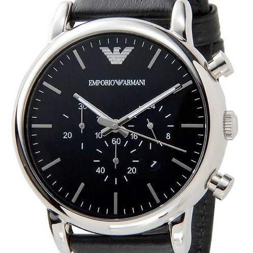 Emporio Armani Luigi Chronograph Black Dial Black Leather Watch For Men - AR1828