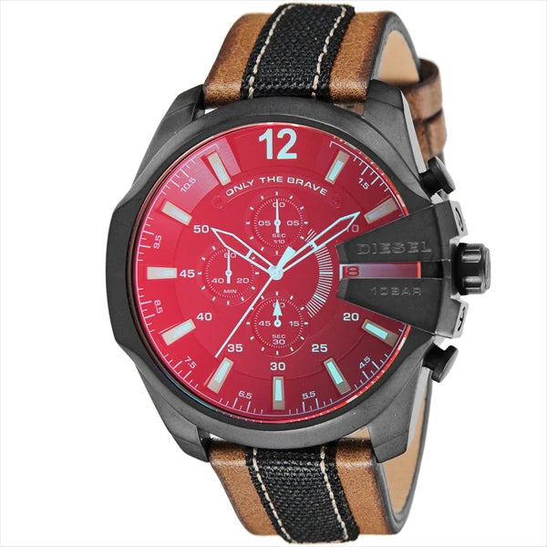 Diesel Mega Chief Quartz Black Dial Two Tone Leather Strap Watch For Men - DZ4305
