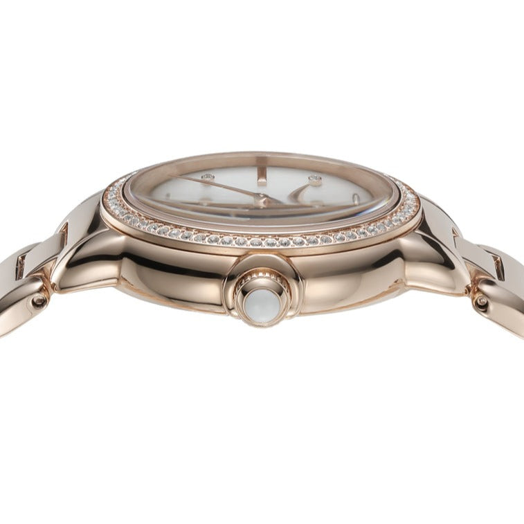 Emporio Armani Aira Three Hand Mother of Pearl Dial Rose Gold Steel Strap Watch For Women - AR11523