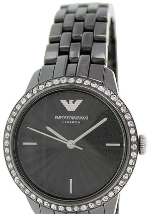Emporio Armani Crystal Ceramica Black Dial Black Steel Strap Watch For Women - AR1478