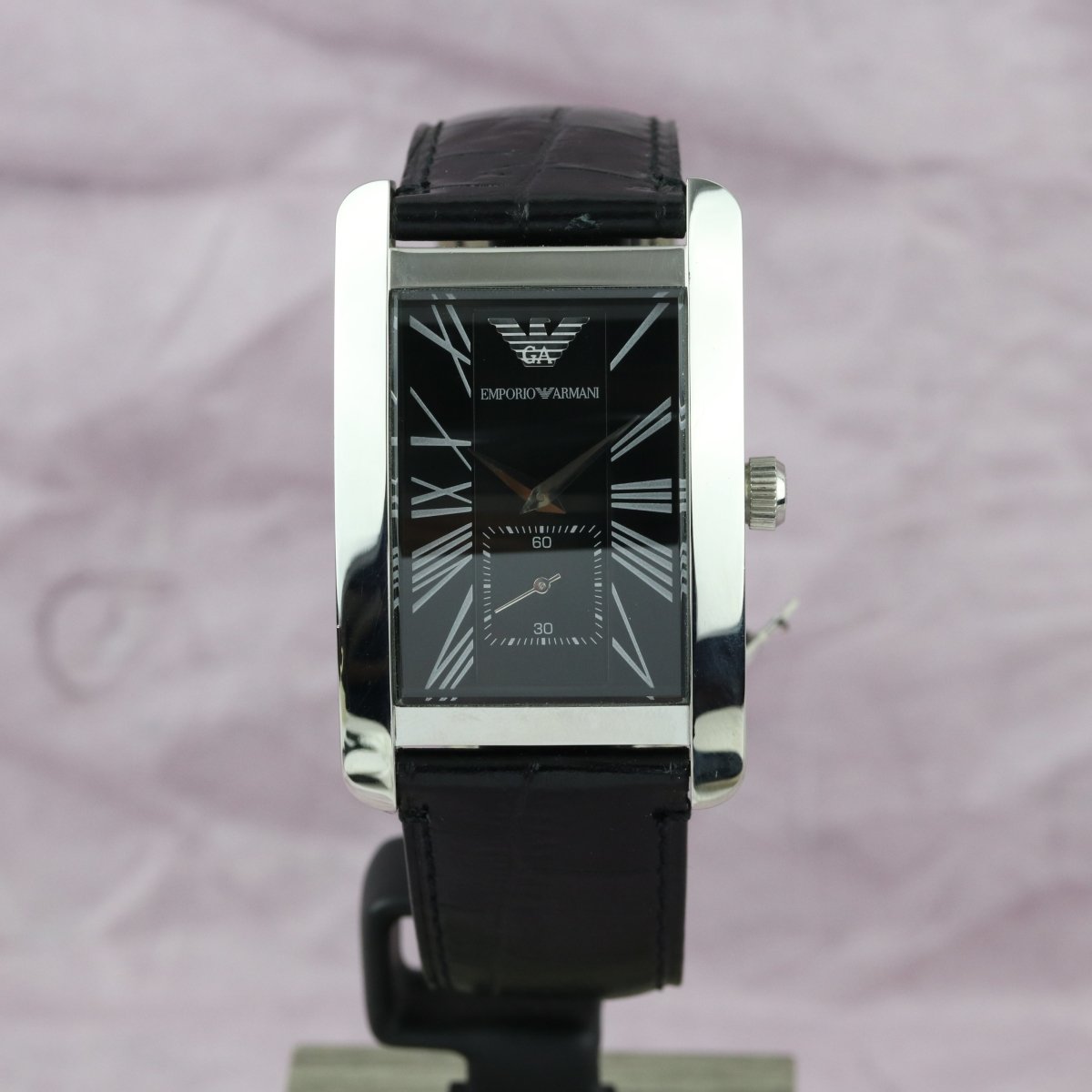 Emporio Armani Black Dial Black Leather Strap Watch For Men - AR0143