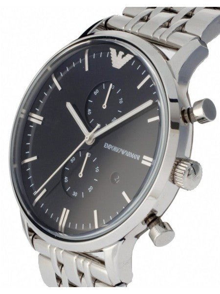Emporio Armani Chronograph Black Dial Silver Steel Strap Watch For Men - AR0389