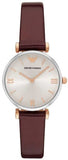 Emporio Armani Gianni T-Bar Quartz Silver Dial Brown Leather Strap Watch For Women - AR11061