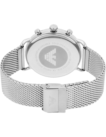 Emporio Armani Chronograph Black Dial Silver Mesh Bracelet Watch For Men - AR11104