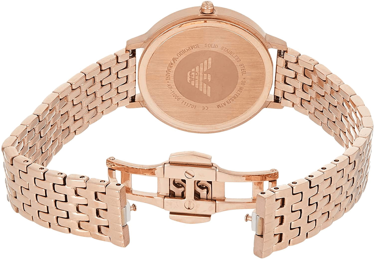 Emporio Armani Gianni T-Bar Black Dial Rose Gold Strap Watch For Women - AR11145