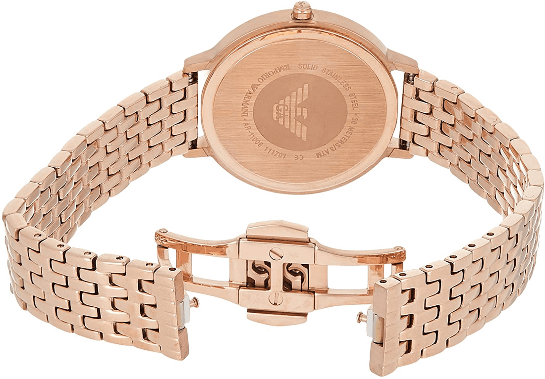 Emporio Armani Gianni T-Bar Black Dial Rose Gold Strap Watch For Women - AR11145