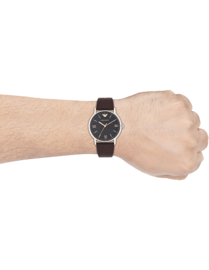 Emporio Armani Kappa Quartz Black Dial Brown Leather Strap Watch For Men - AR11153