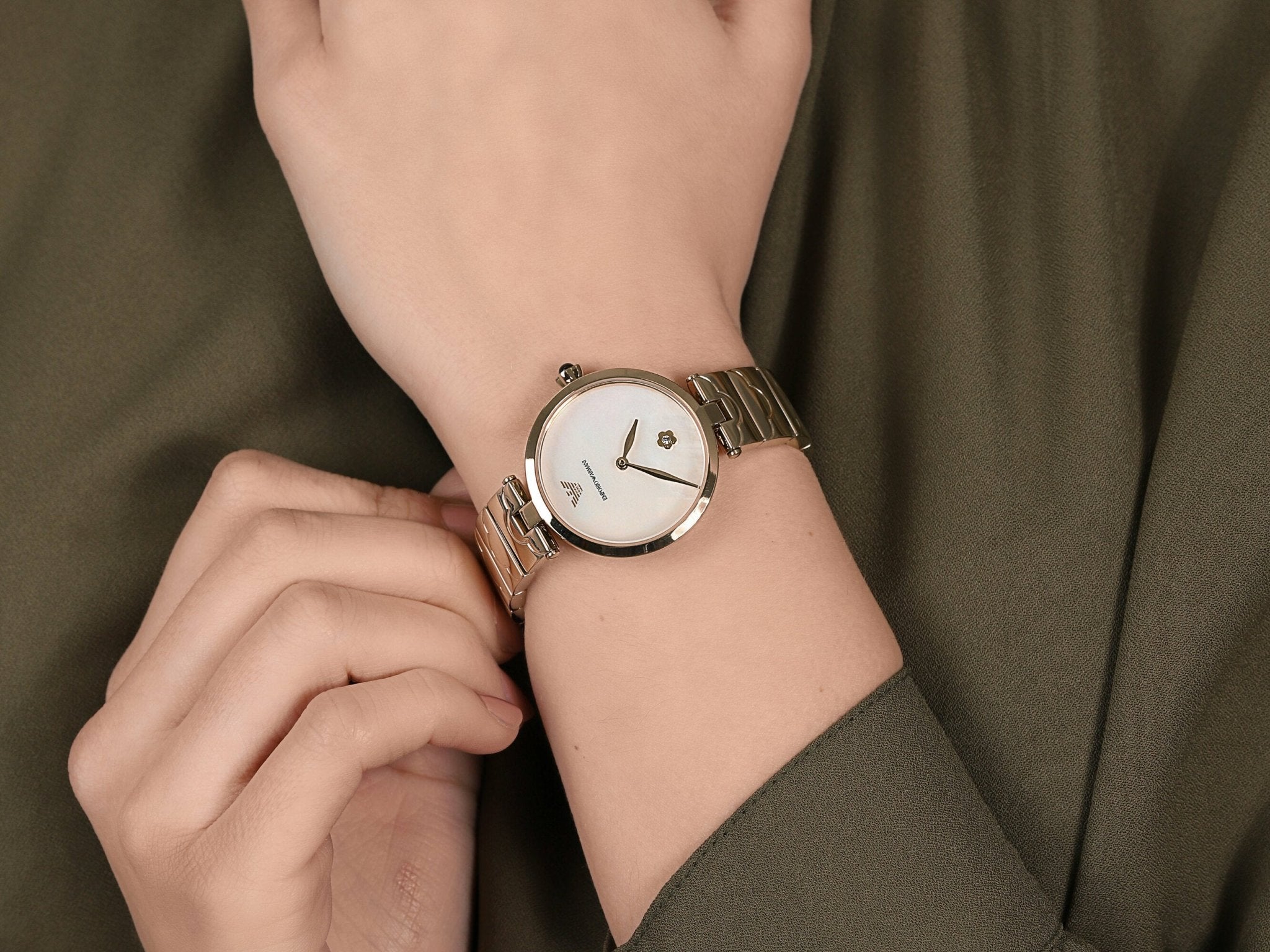 Emporio Armani Arianna Mother of Pearl Dial Gold Steel Strap Watch For Women - AR11198