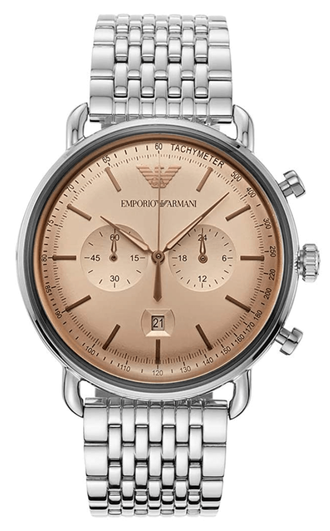 Emporio Armani Aviator Chronograph Beige Dial Silver Steel Strap Watch For Men - AR11239