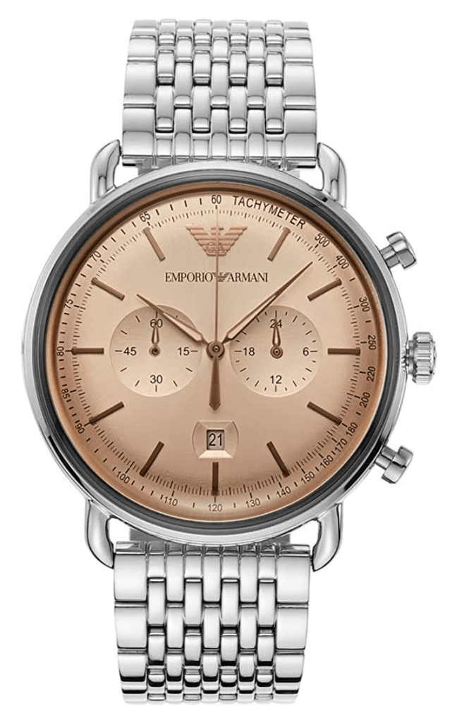 Emporio Armani Aviator Chronograph Beige Dial Silver Steel Strap Watch For Men - AR11239