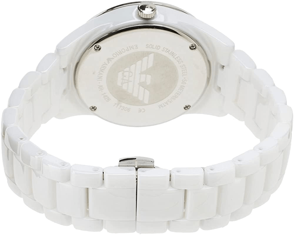 Emporio Armani Ceramica White Mother of Pearl Dial Stainless Steel Strap Watch For Women - AR1426