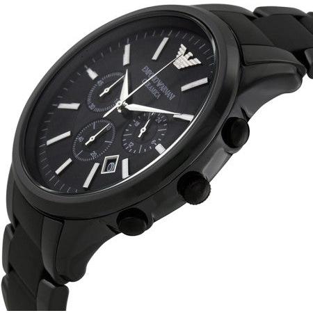 Emporio Armani Ceramica Chronograph Black Dial Black Steel Strap Watch For Men - AR1451