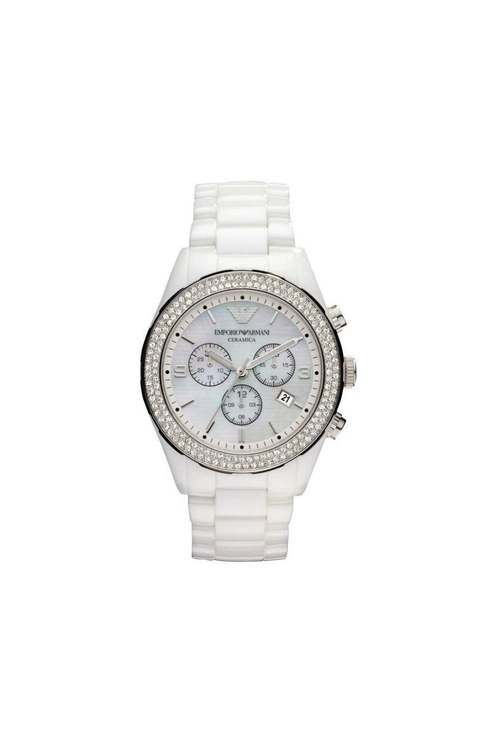 Emporio Armani Ceramica Chronograph White Dial White Ceramic Strap Watch For Women - AR1456