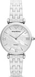 Emporio Armani Giannti T Bar Quartz Mother of Pearl Dial White Steel Strap Watch For Women - AR1485