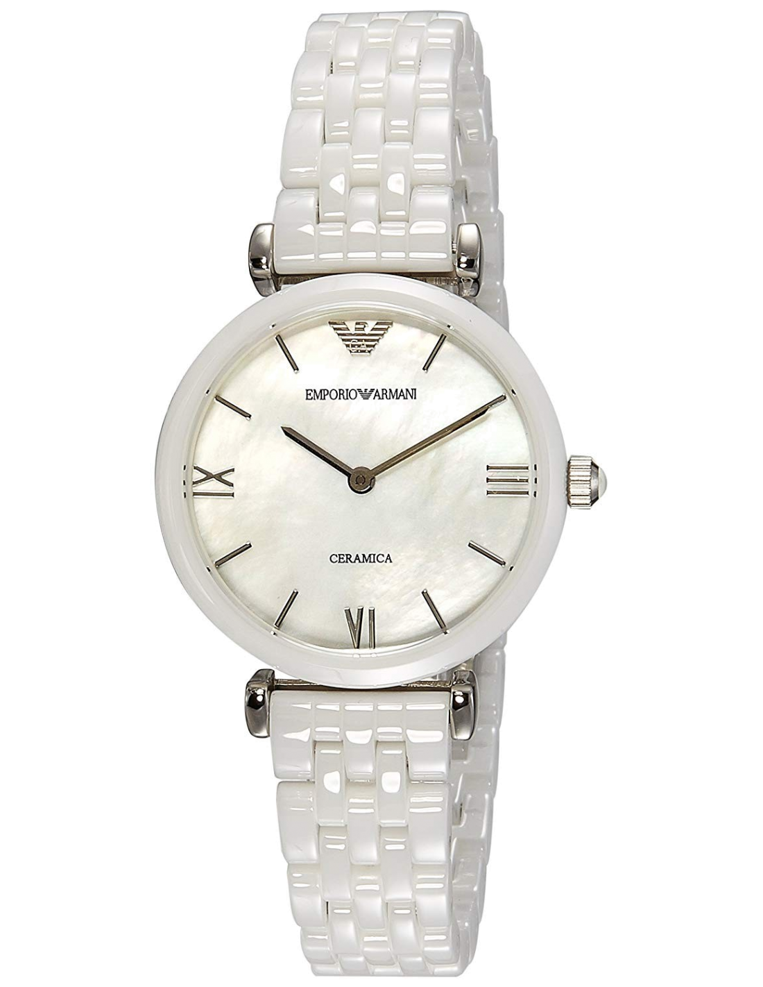 Emporio Armani Giannti T Bar Quartz Mother of Pearl Dial White Steel Strap Watch For Women - AR1485