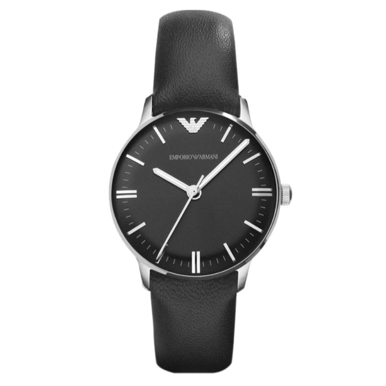 Emporio Armani Classic Quartz Black Dial Black Leather Strap Watch For Women - AR1600